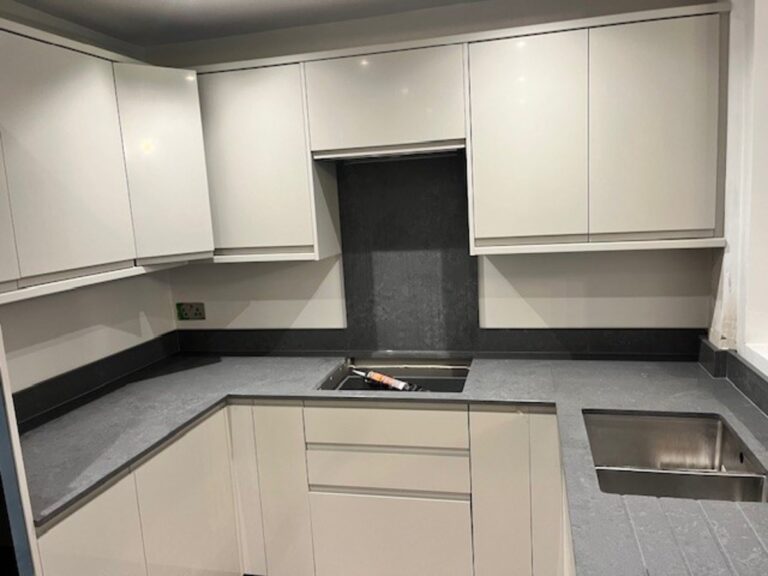 CRL Stella Gris with hob splash back and up stands installed in Wigan Leigh