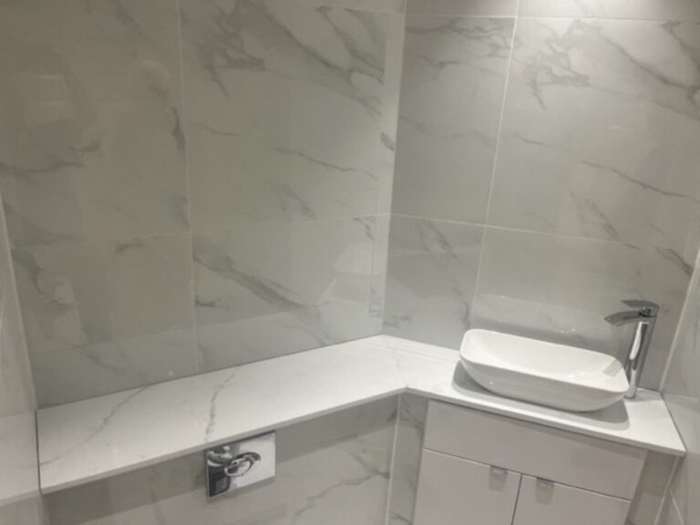 Avalanche QUartz vanity top from Fugen installed in Bowdon Altrincham